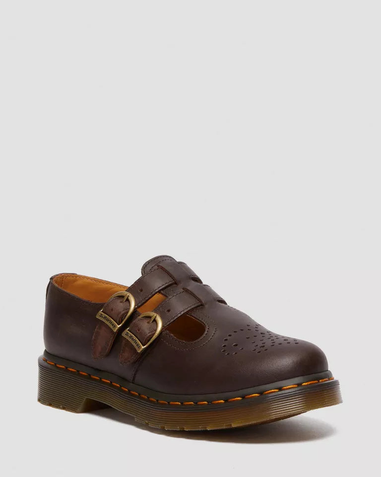 DR. MARTENS 8065 メリージェーン ブラウンCrazy horse Dr. Martens 8065 Crazy Horse Leather Mary Jane Shoes - Dark Brown
