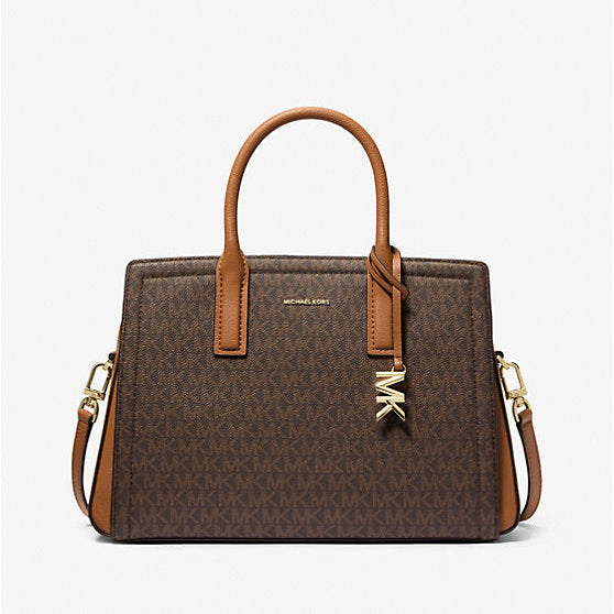 Michael Kors Laila Medium Signature Logo Satchel Brn /Acorn