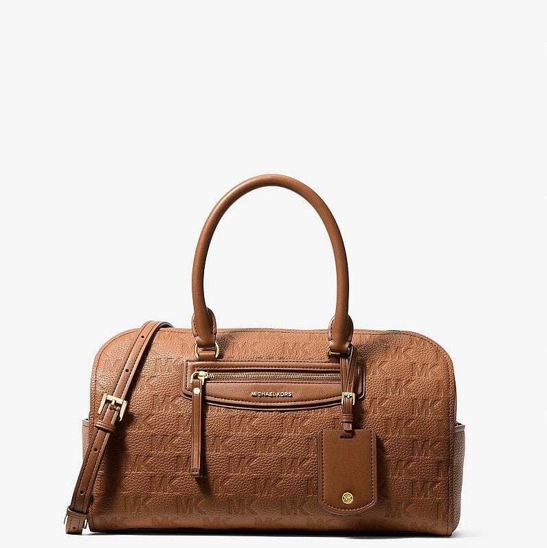 Michael Kors Jet Set Travel Medium Logo Embossed Leather Duffel