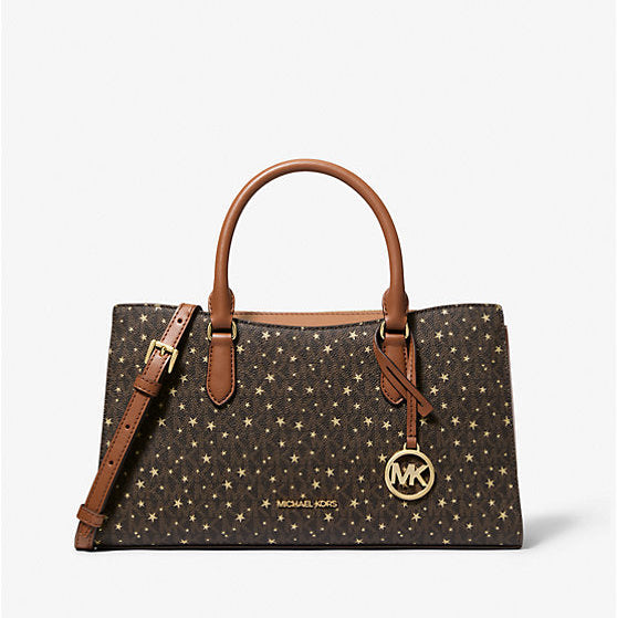 Michael Kors Arden Medium Printed Signature Logo Satchel-BROWN