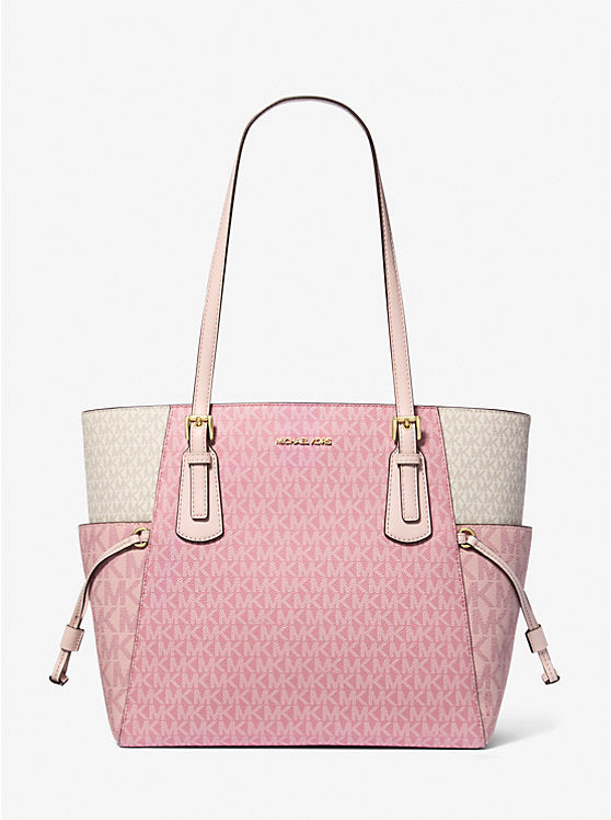 Michael Kors Voyager Large Color-Block Signature Logo Tote Bag-PWD