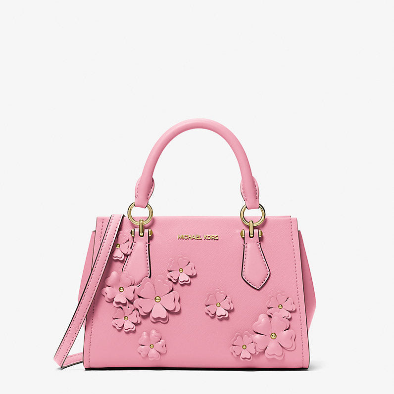 Michael Kors Marilyn Small Floral Embellished Satchel-CARNATION