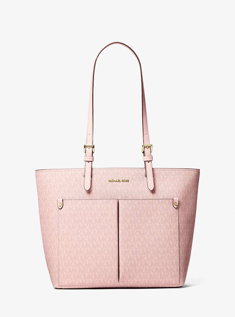 Michael Kors Jet Set Medium Signature Logo Pocket Tote Bag-POWDER