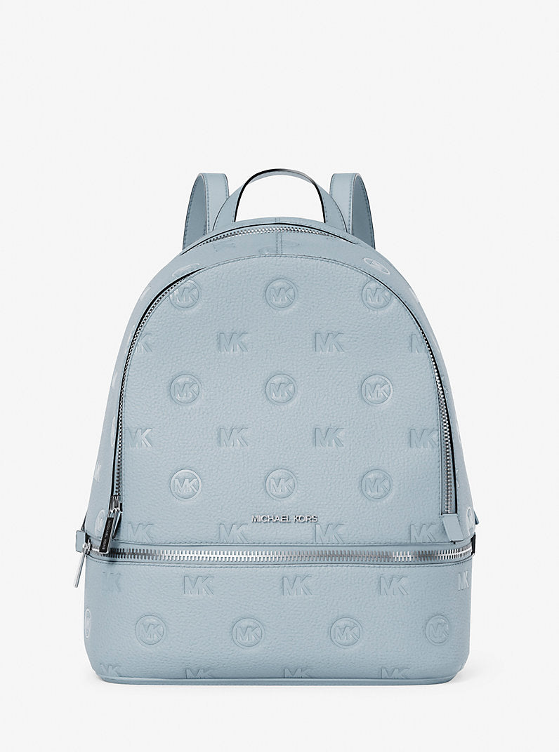 Michael Kors Rhea Medium Logo Debossed Backpack-PALE OCEAN
