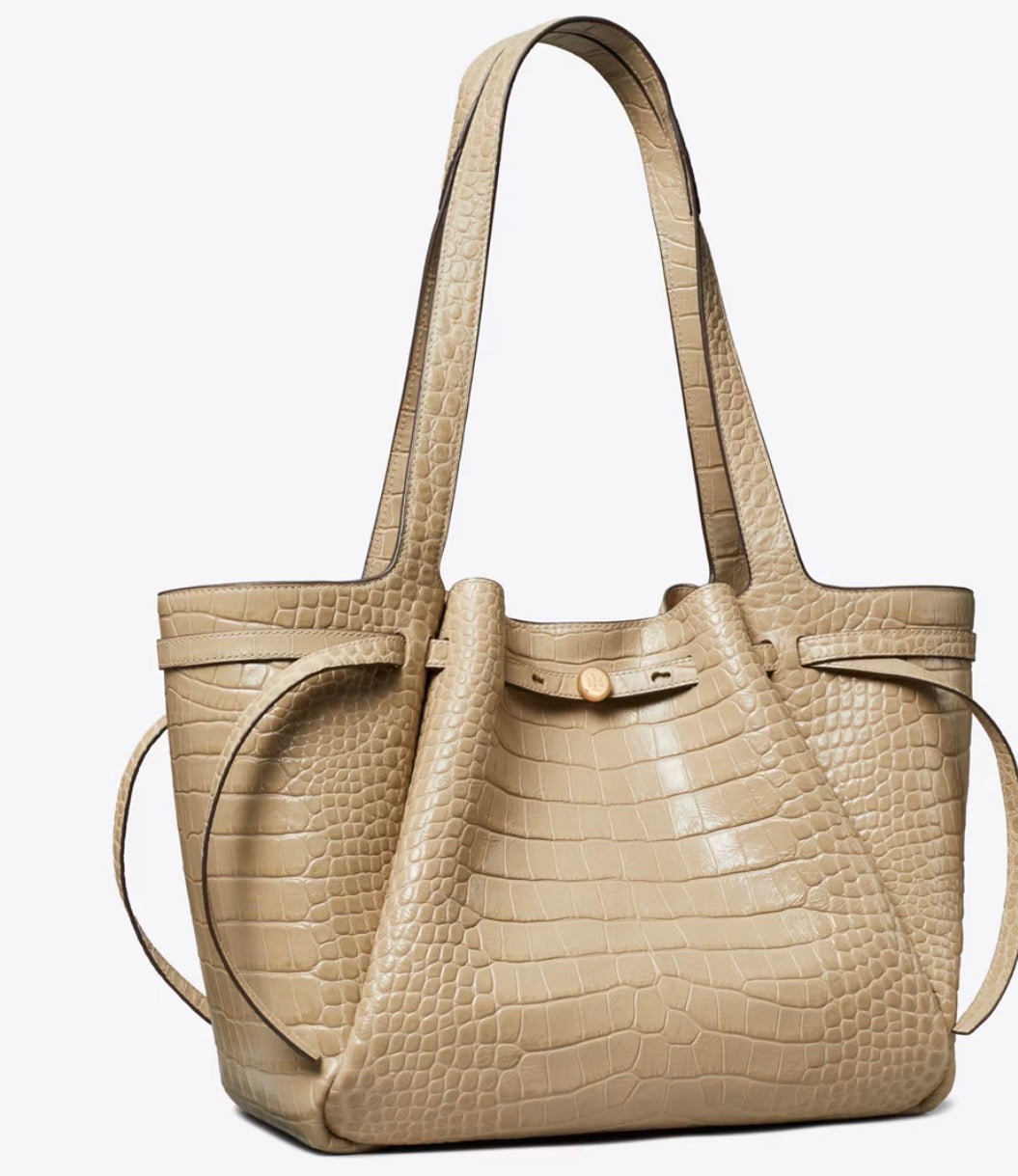 TORY BURCH ROMY CROC-EMBOSSED TOTE - light hickory – Kanadadan Kapına