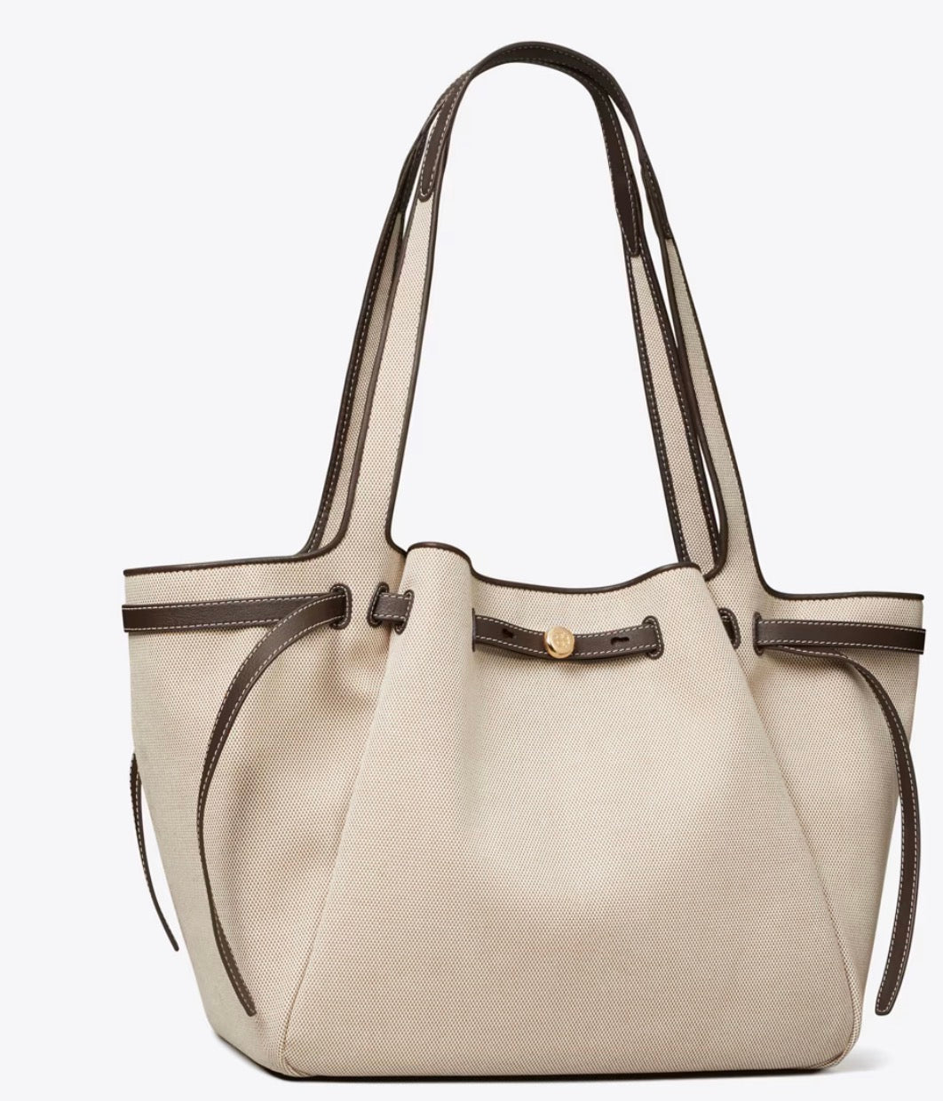 TORY BURCH ROMY CANVAS TOTE - dusty almond/ bianco white