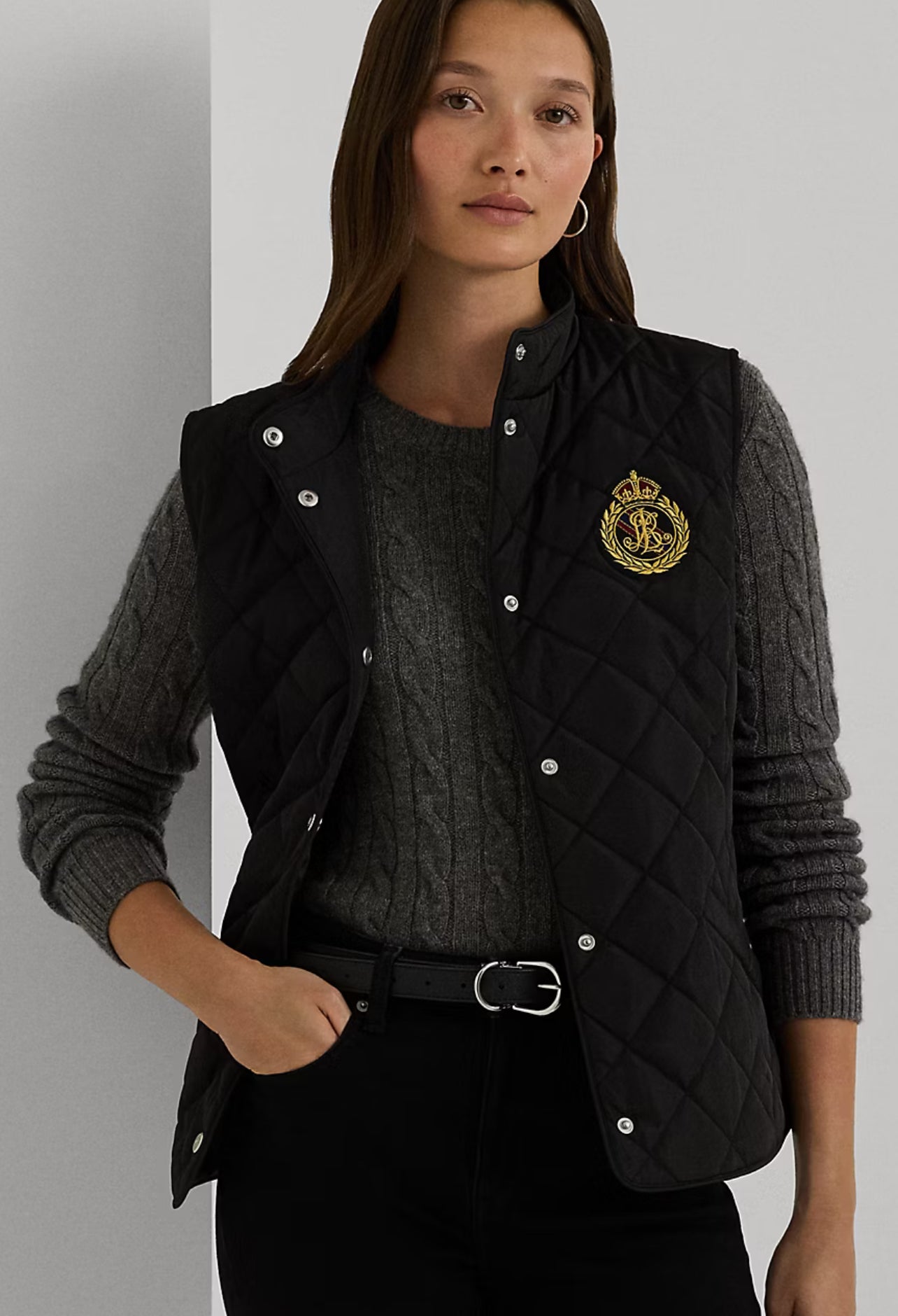 Ralph Lauren Crest Patch Quilted Mockneck Vest Black