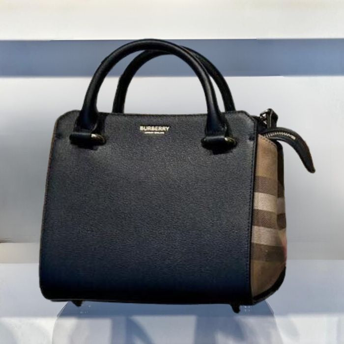 Burberry Calfskin Mega Check Mini Banwell Black Tote – Kanadadan