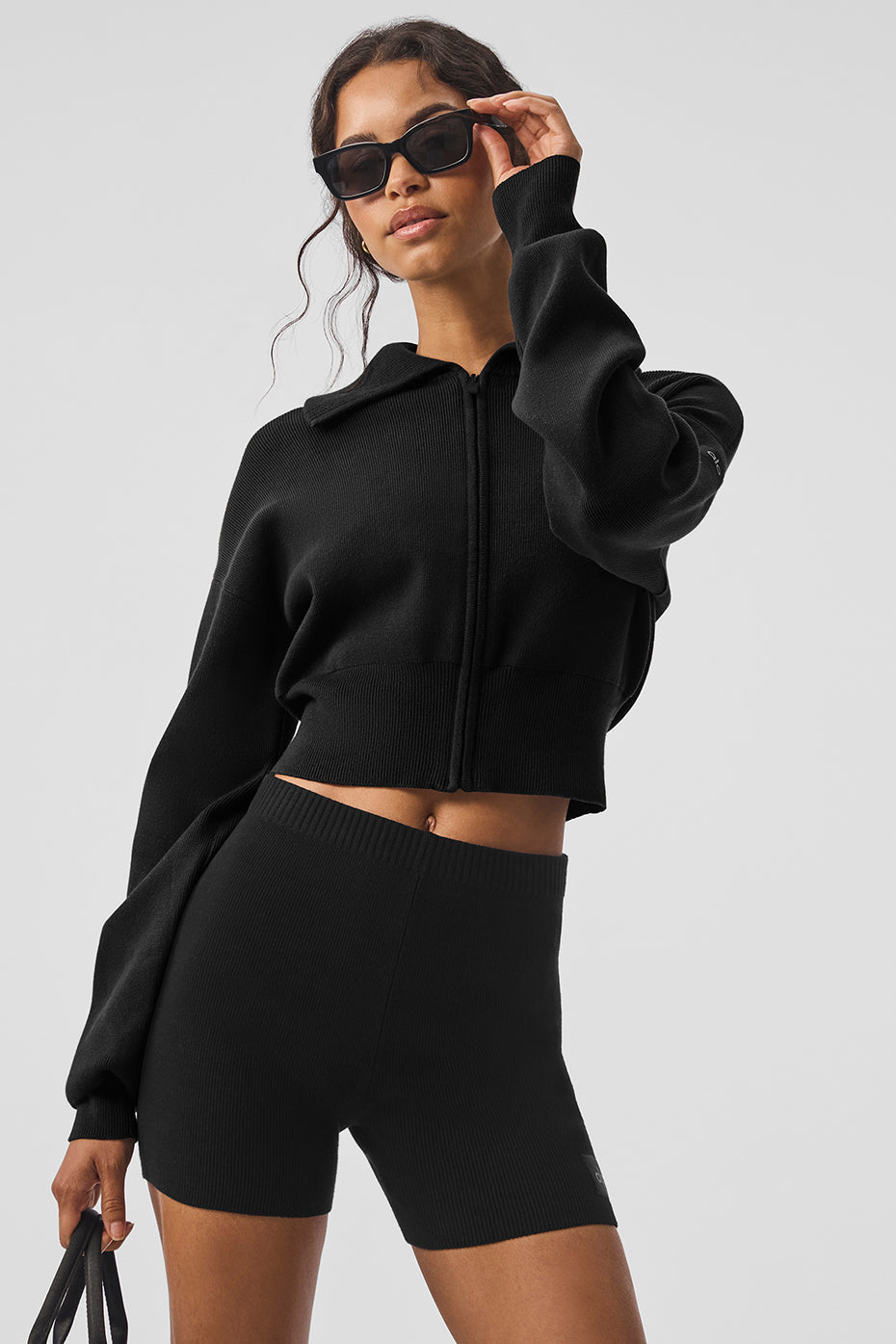 Alo Yoga Scholar Knit Cropped Full Zip Jacket -Black – Kanadadan