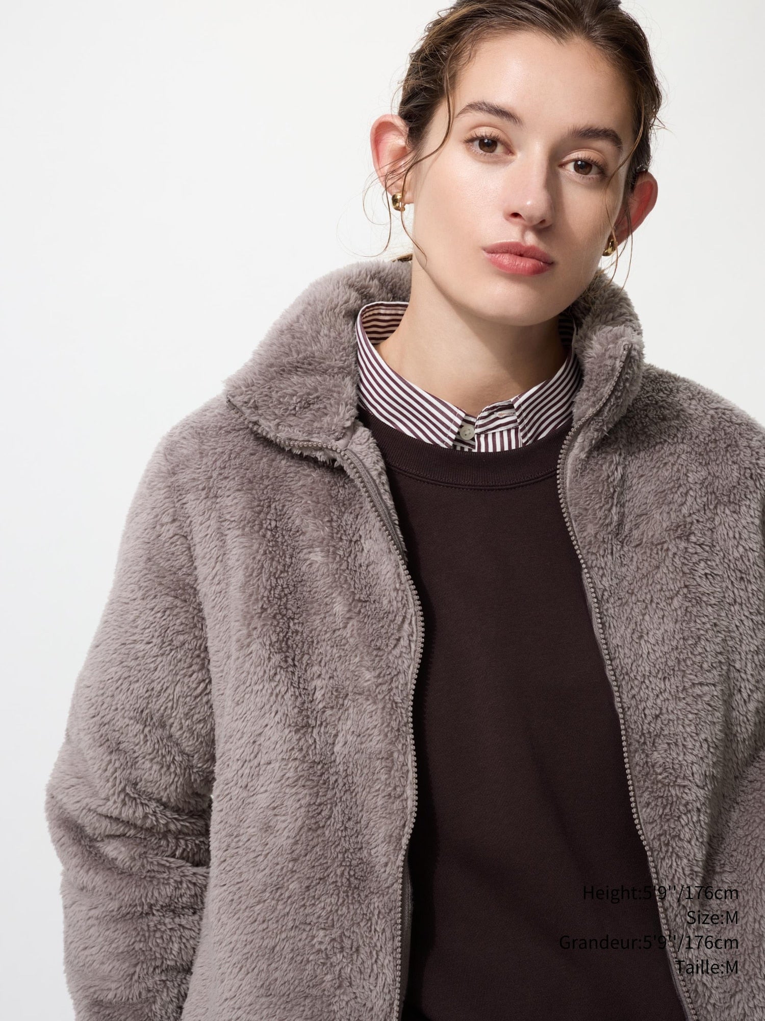 UNIQLO WOMEN'S FLUFFY YARN FLEECE FULL-ZIP JACKET - 36 BROWN