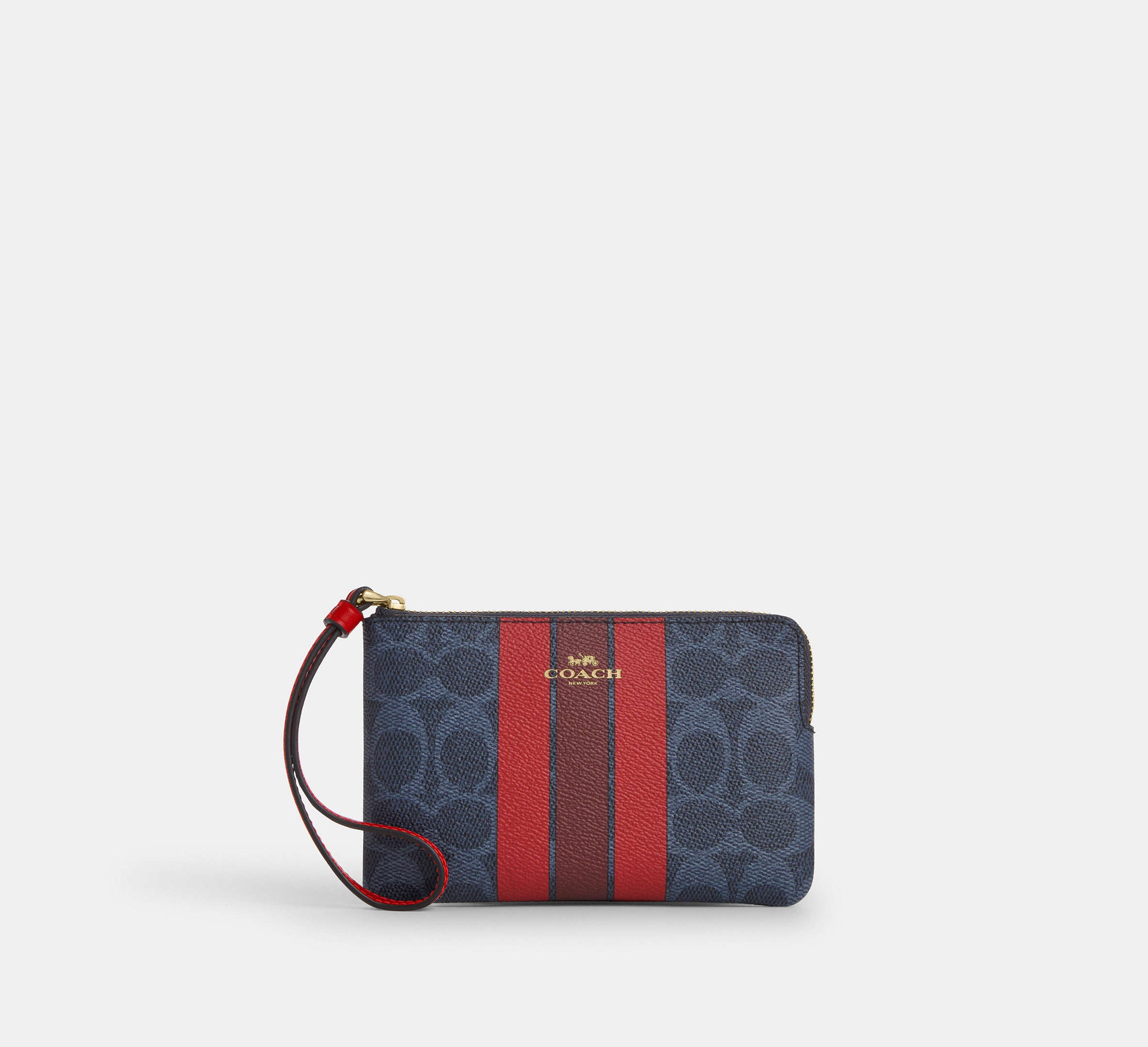 Coach Corner Zip Wristlet In Signature With Varsity Stripe - Im