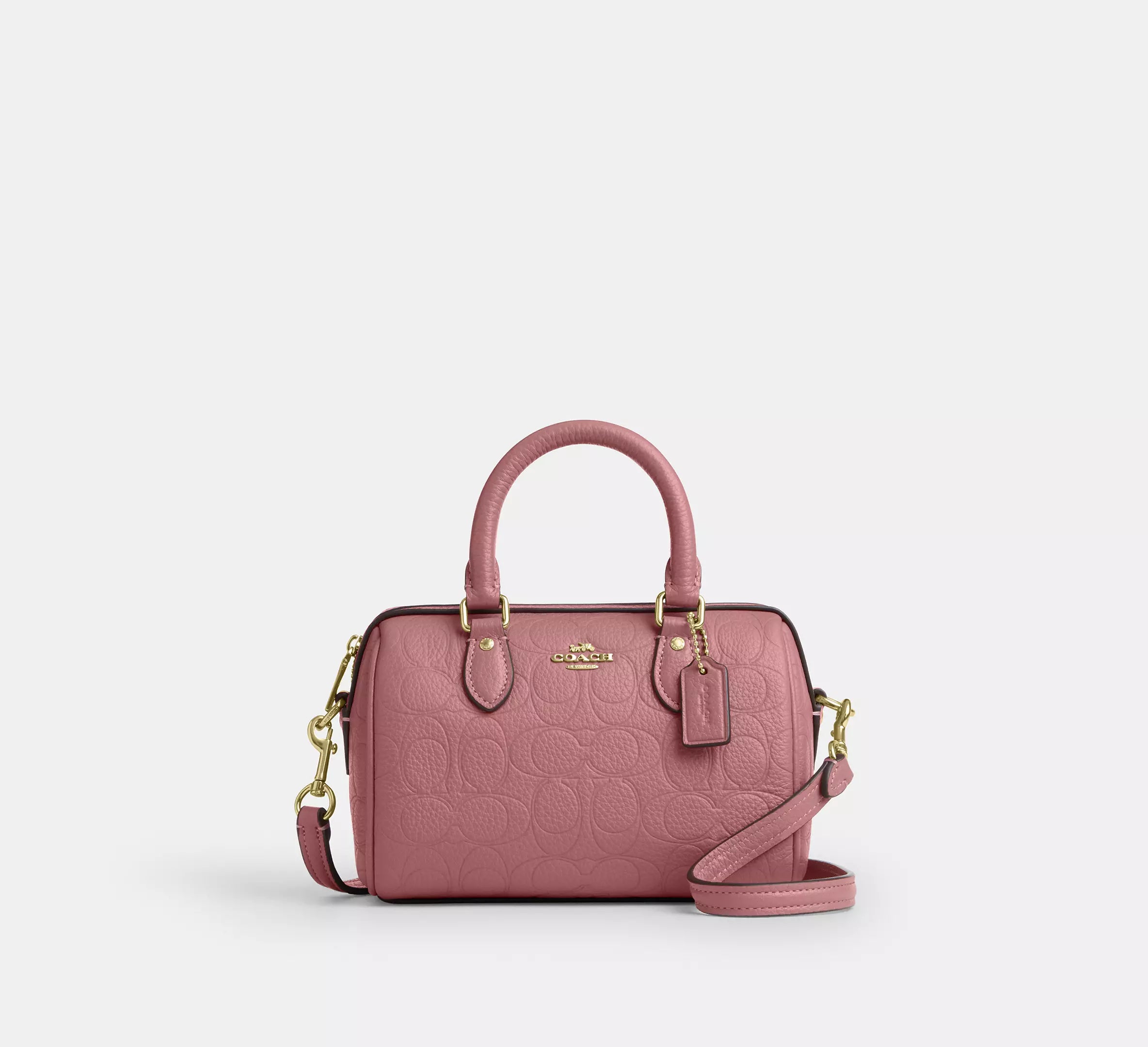 Coach Mini Rowan Crossbody Bag In Signature Leather - Gold/Peony