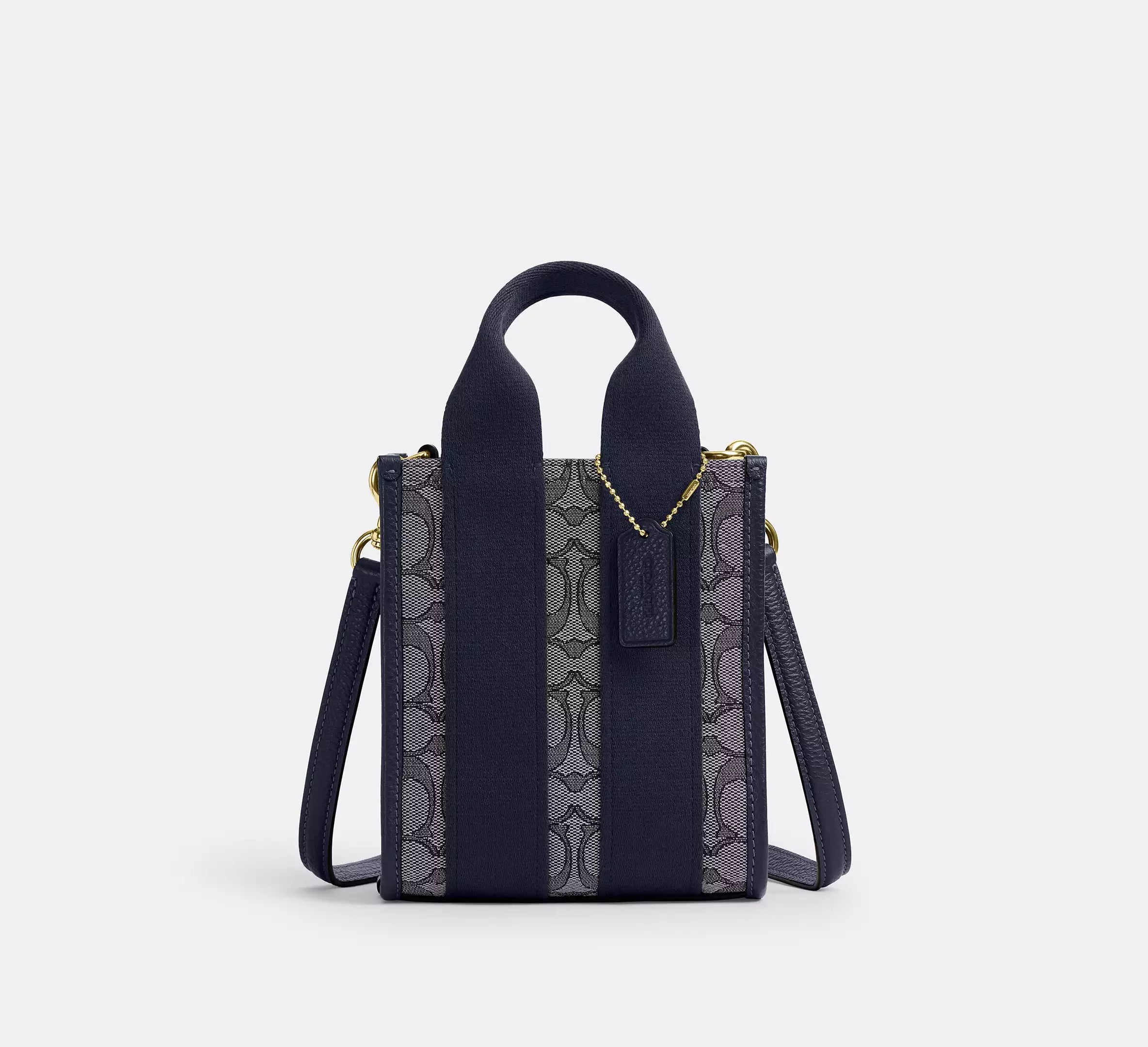Coach Smith Mini Tote Bag In Signature Jacquard - Gold/Navy