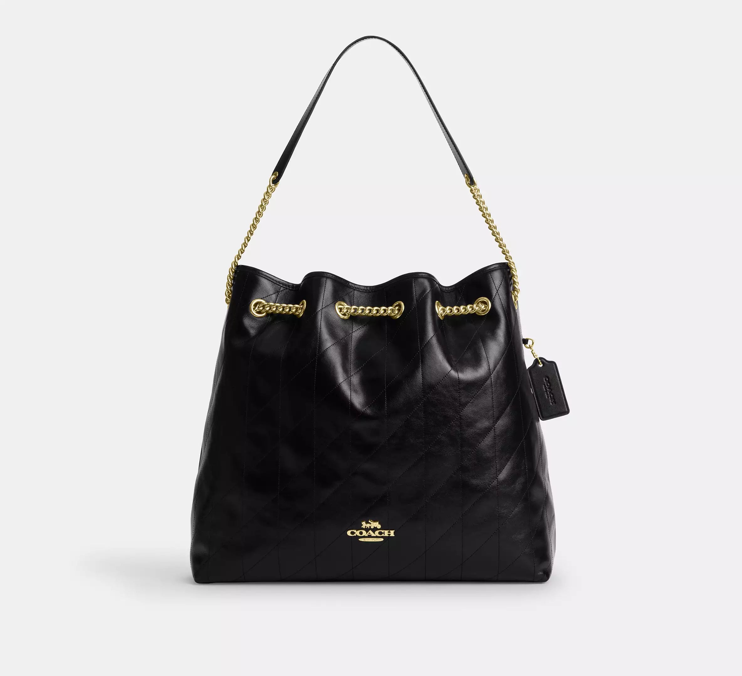 Coach Evelyn Large Shoulder Bag With Quilting - Gold/Black