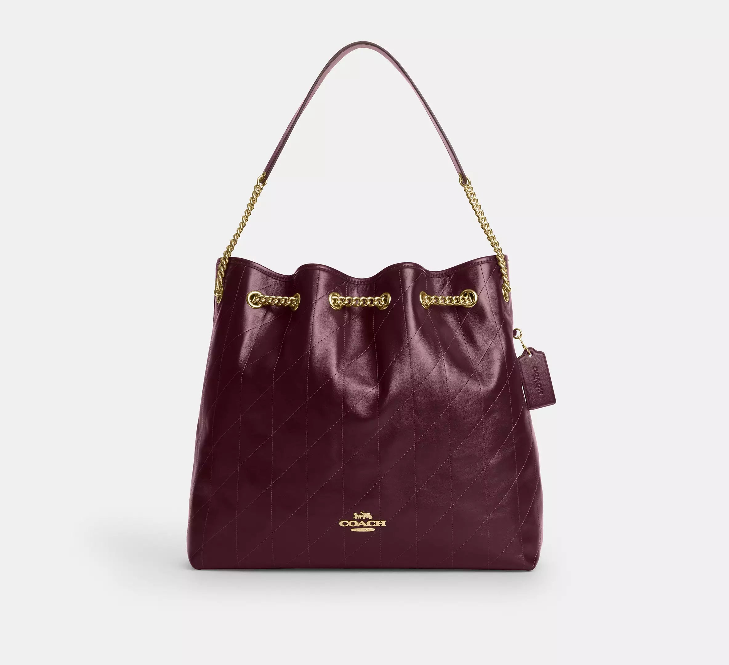 Coach Evelyn Large Shoulder Bag With Quilting - Gold/Dark Wine