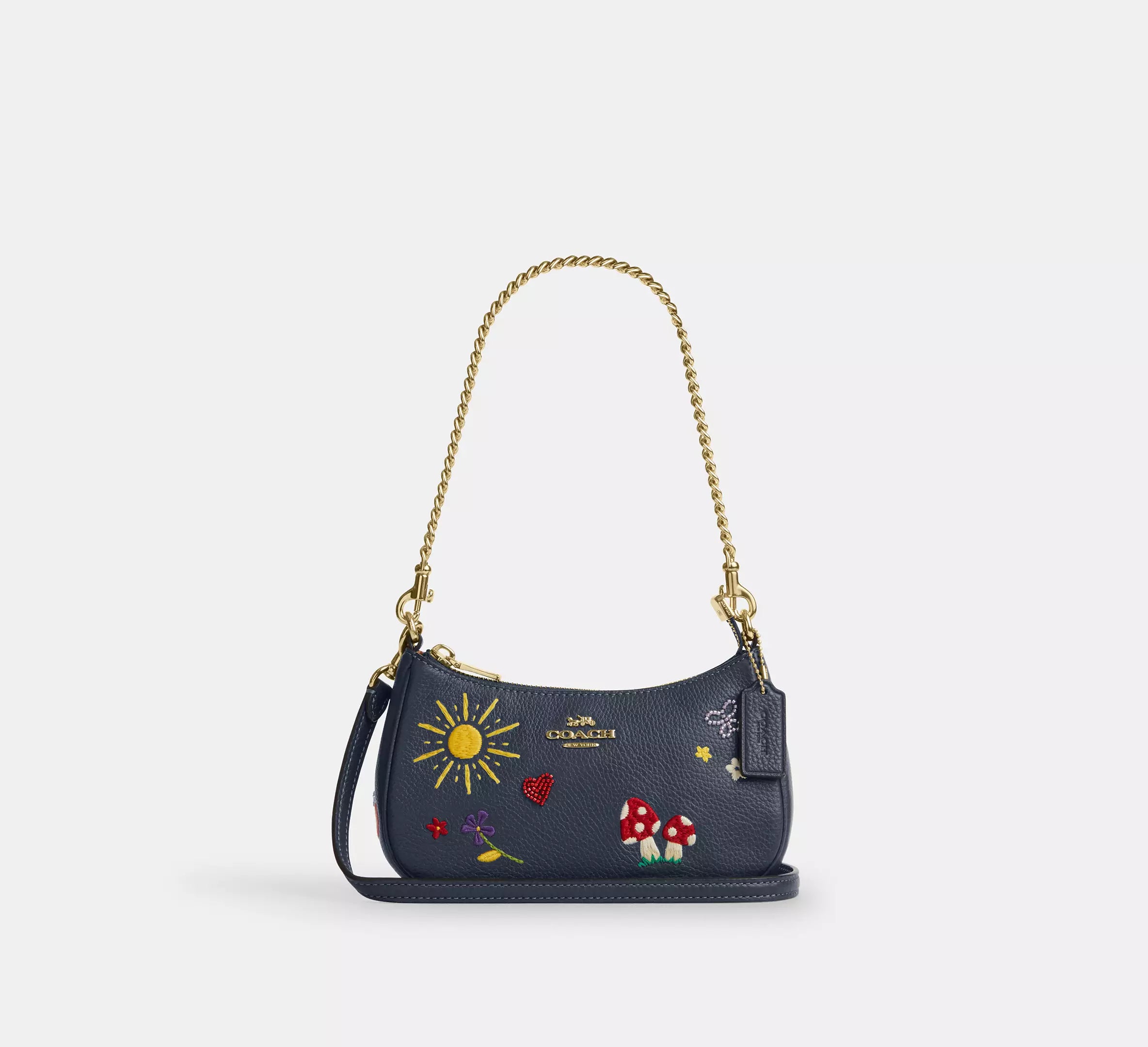 Coach Teri Mini Crossbody Bag With Embroidery - Gold/Dark Denim