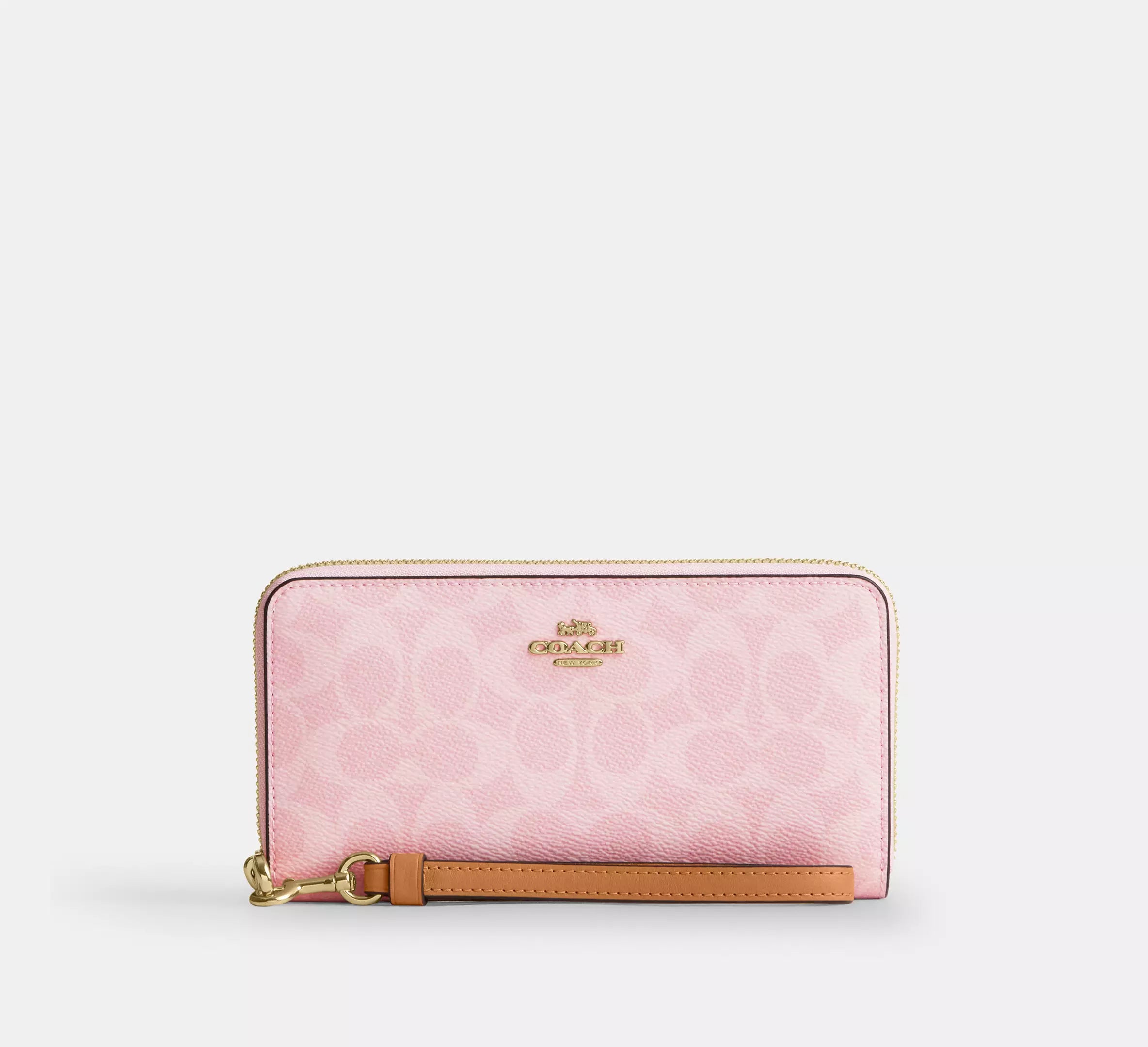 COACH wallet signature pink soho 長財布 Coach Long Zip Around Wallet In Signature - Gold/Powder Pink