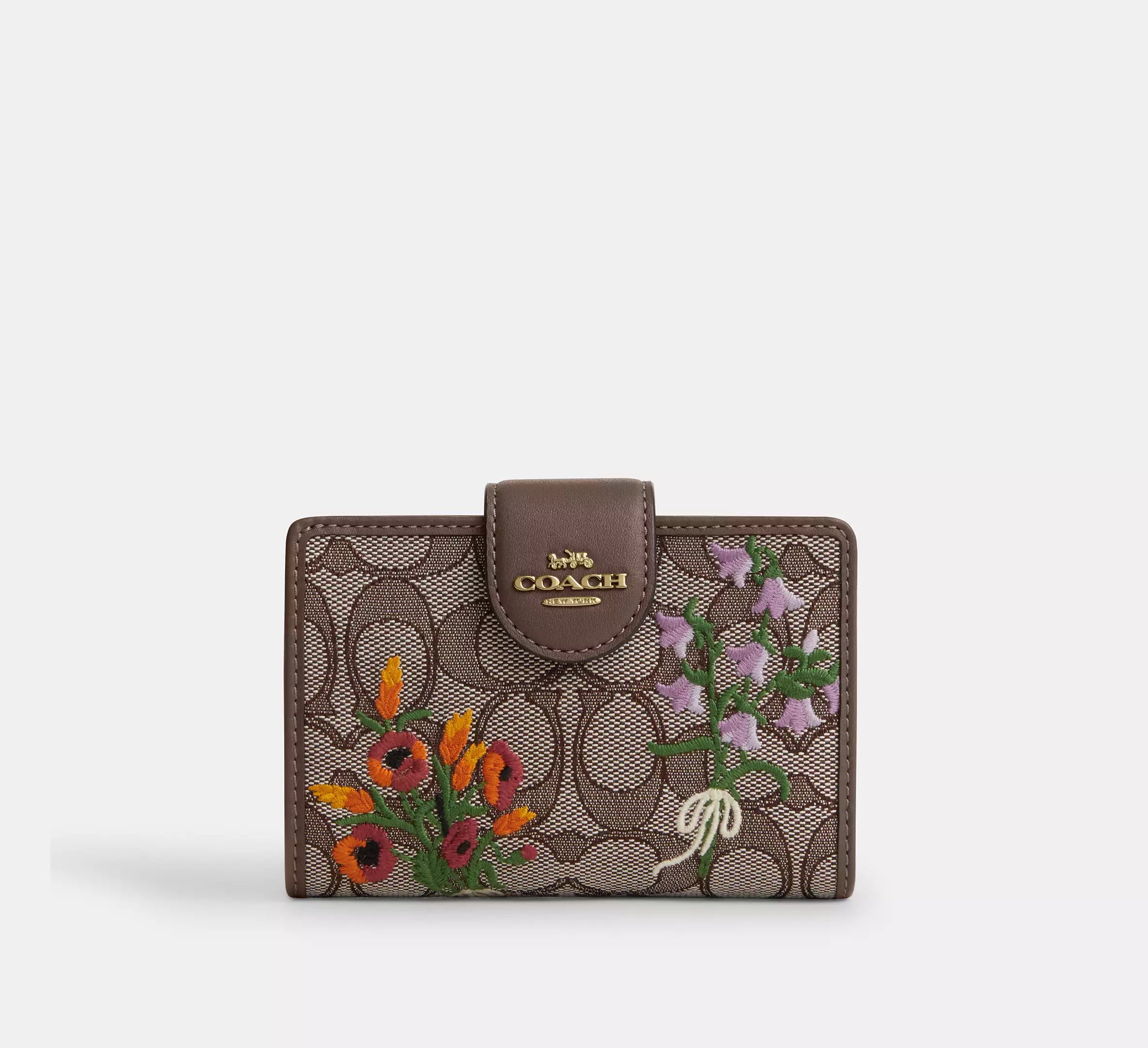 Coach Medium Corner Zip Wallet In Signature Jacquard With Floral