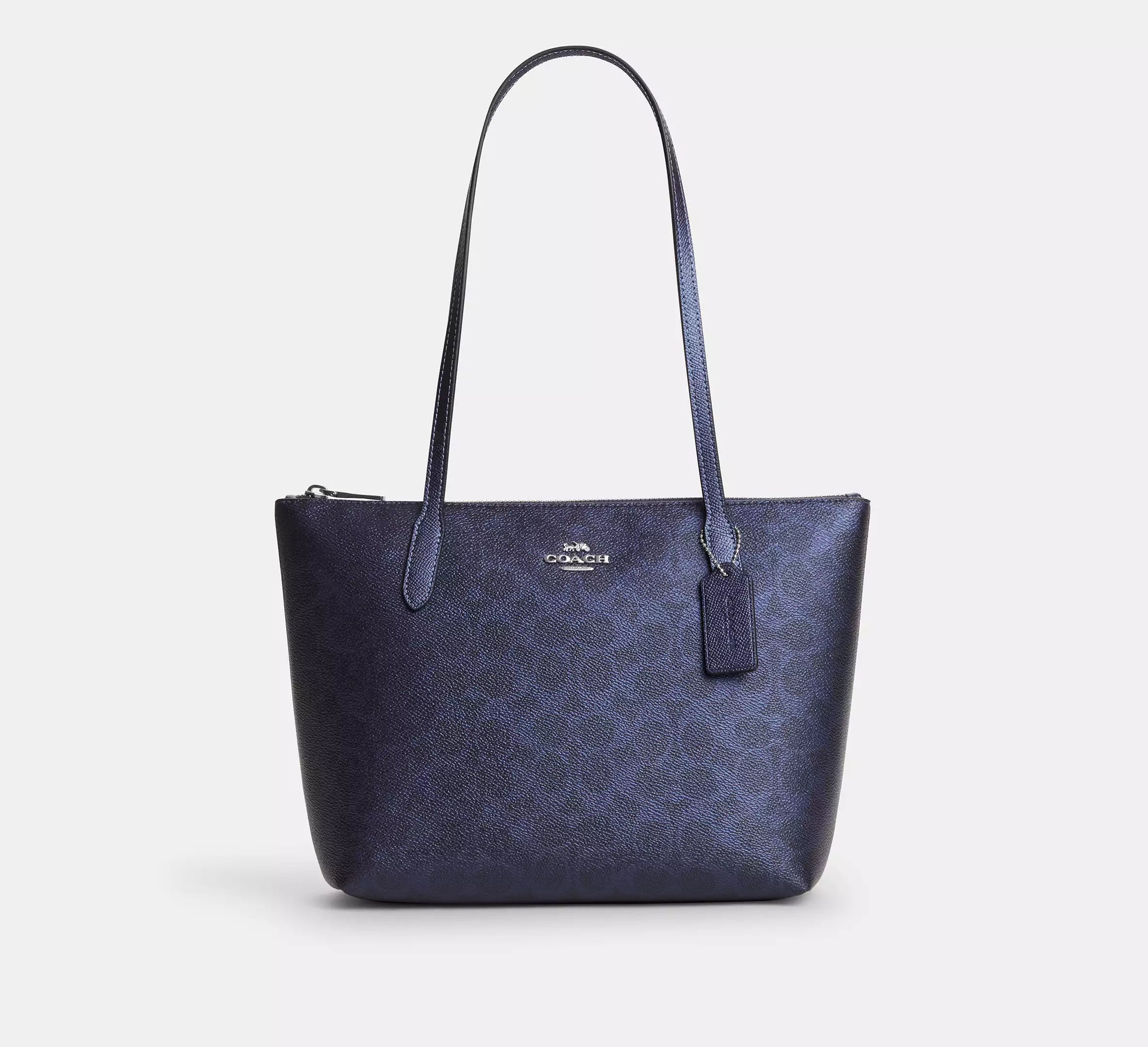 Coach Fiona Zip Tote Bag In Signature - Sv/Blue/Navy - Hemen