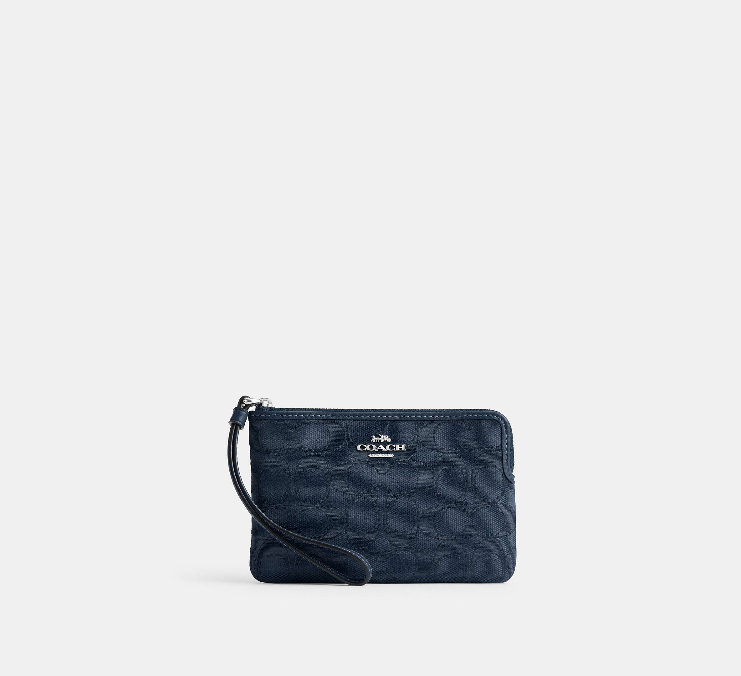 Coach Corner Zip Wristlet In Signature Jacquard - Silver/Denim