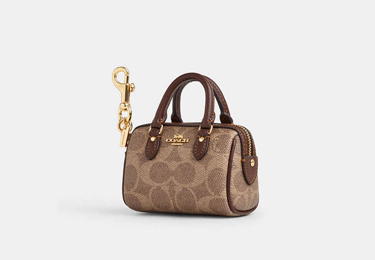 Coach Mini Rowan Bag Charm In Signature - Gold/Tan/Brown