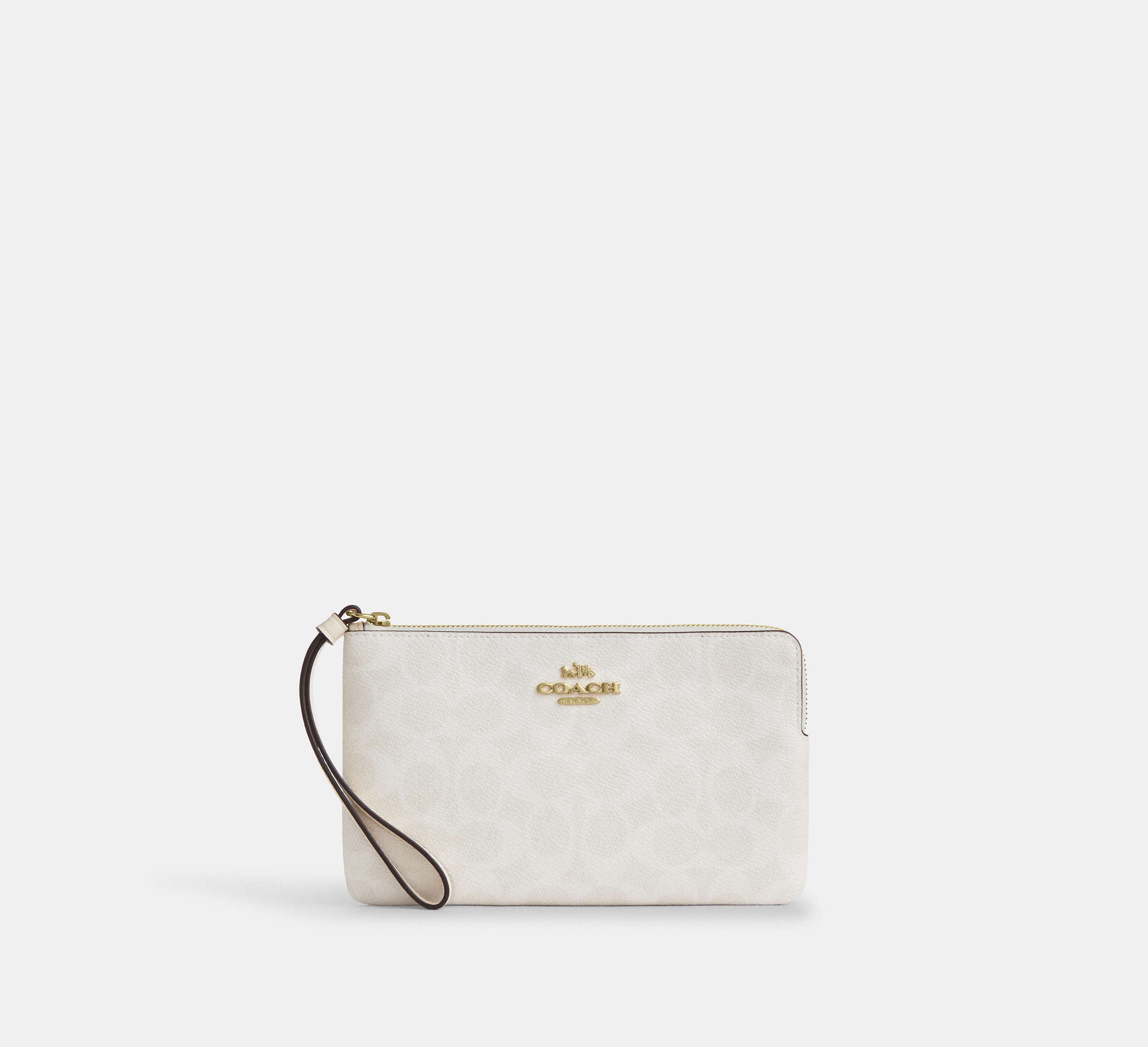 Coach Large Corner Zip Wristlet In Signature - Gold/White/Chalk