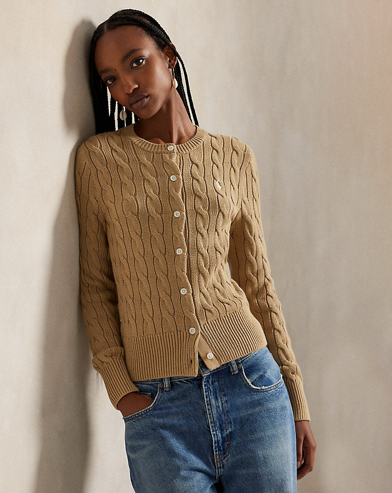 Ralph Lauren Women Cable-Knit Cotton Crewneck Cardigan - Vintage