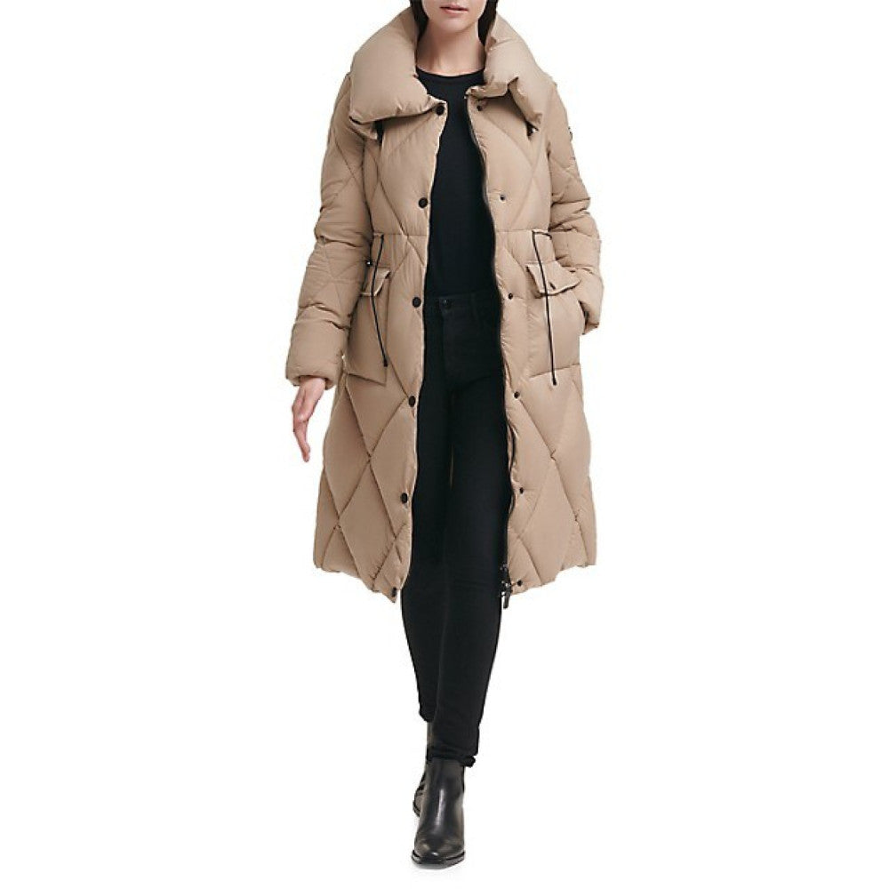 DKNY Pillow-Collar Longline Quilted Puffer Mont