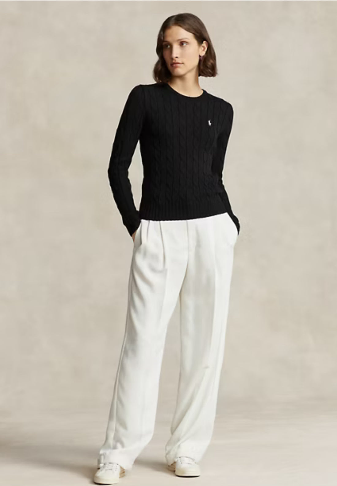 Ralph Lauren Cable-Knit Cotton Crewneck Sweater Siyah- Outlet