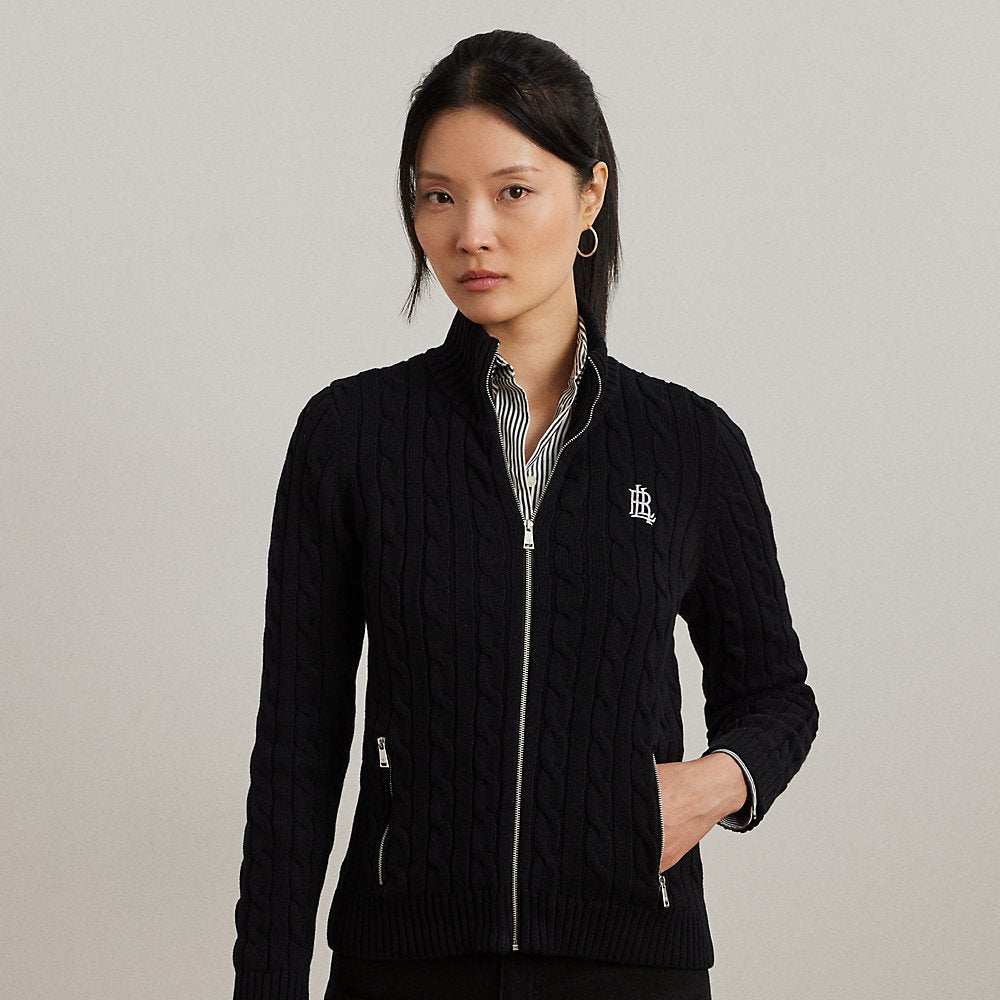 Ralph Lauren Cable-Knit Full-Zip Mockneck Sweater