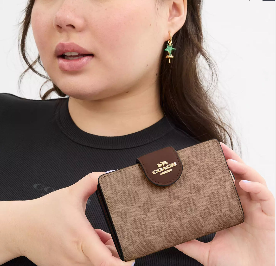 Coach Medium Corner Zip Wallet In Signature - Gold/Tan/Brown