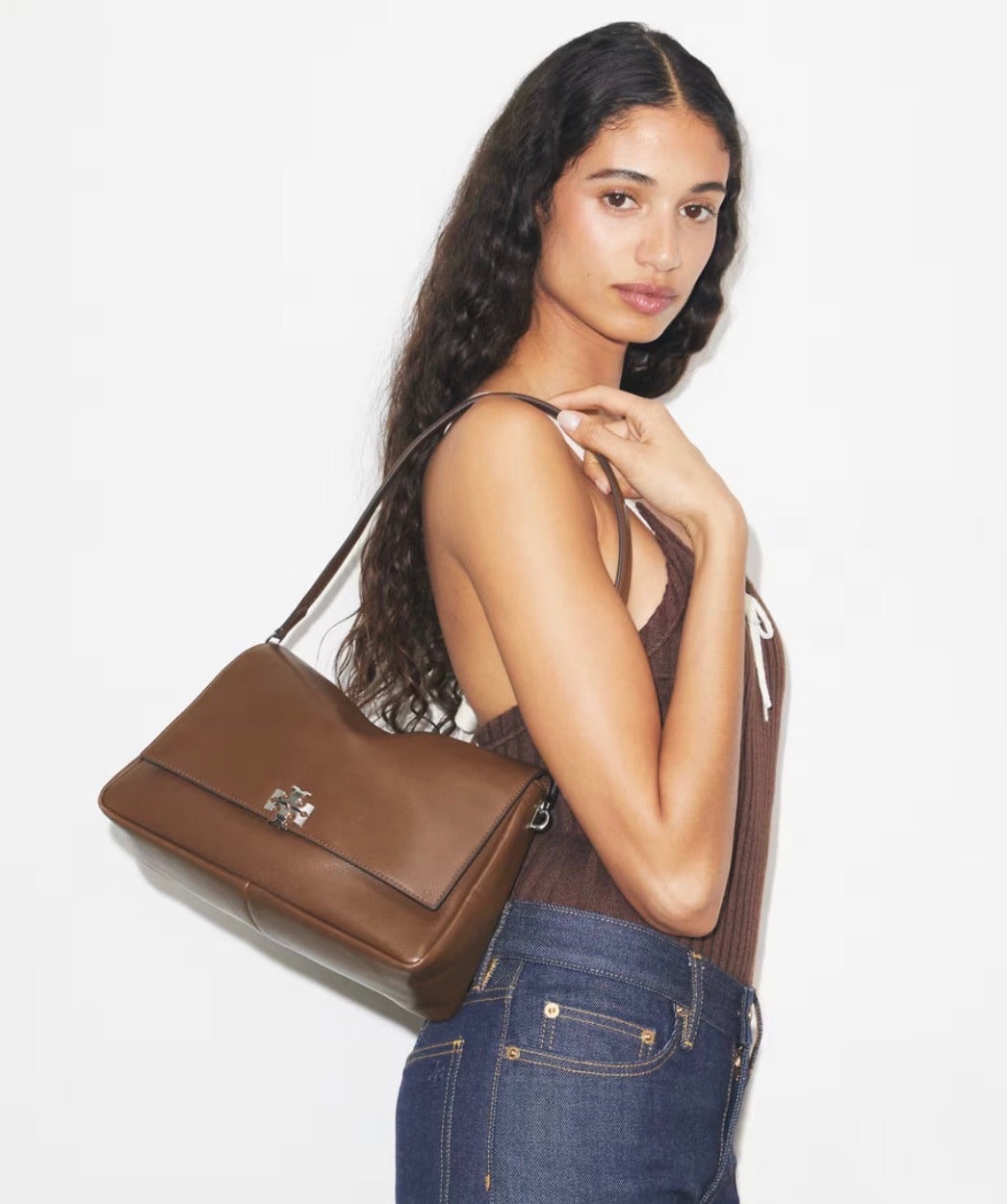 TORY BURCH CHARLIE SHOULDER BAG - malt brown