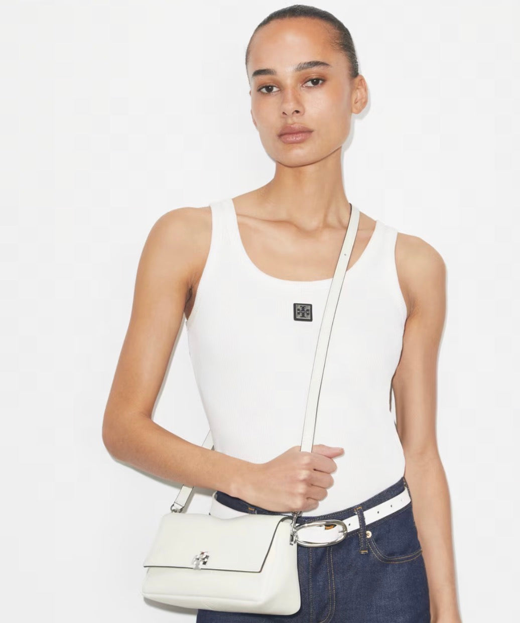 TORY BURCH SMALL CHARLIE SHOULDER BAG  - bianco
