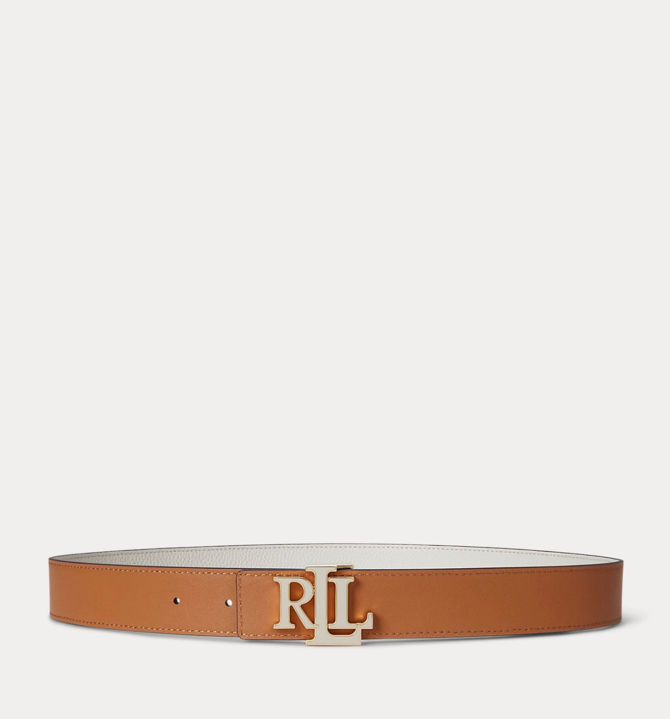 Ralph Lauren Logo Reversible Pebbled Leather Belt  Soft White/ Caramel
