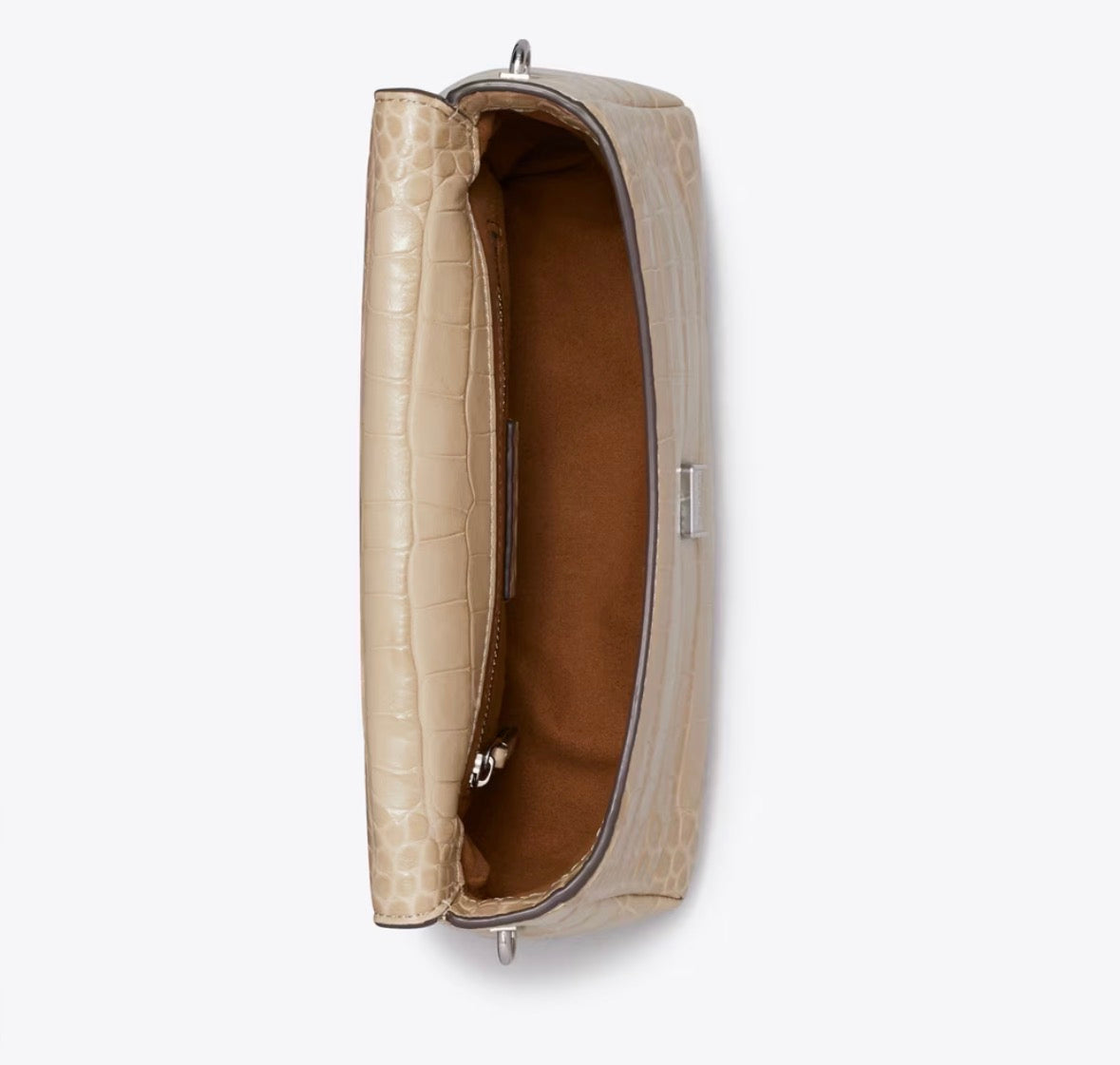 TORY BURCH SMALL CHARLIE CROC-EMBOSSED SHOULDER BAG  - light hickory