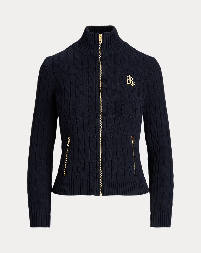 Ralph Lauren Cable-Knit Full-Zip Mockneck Sweater