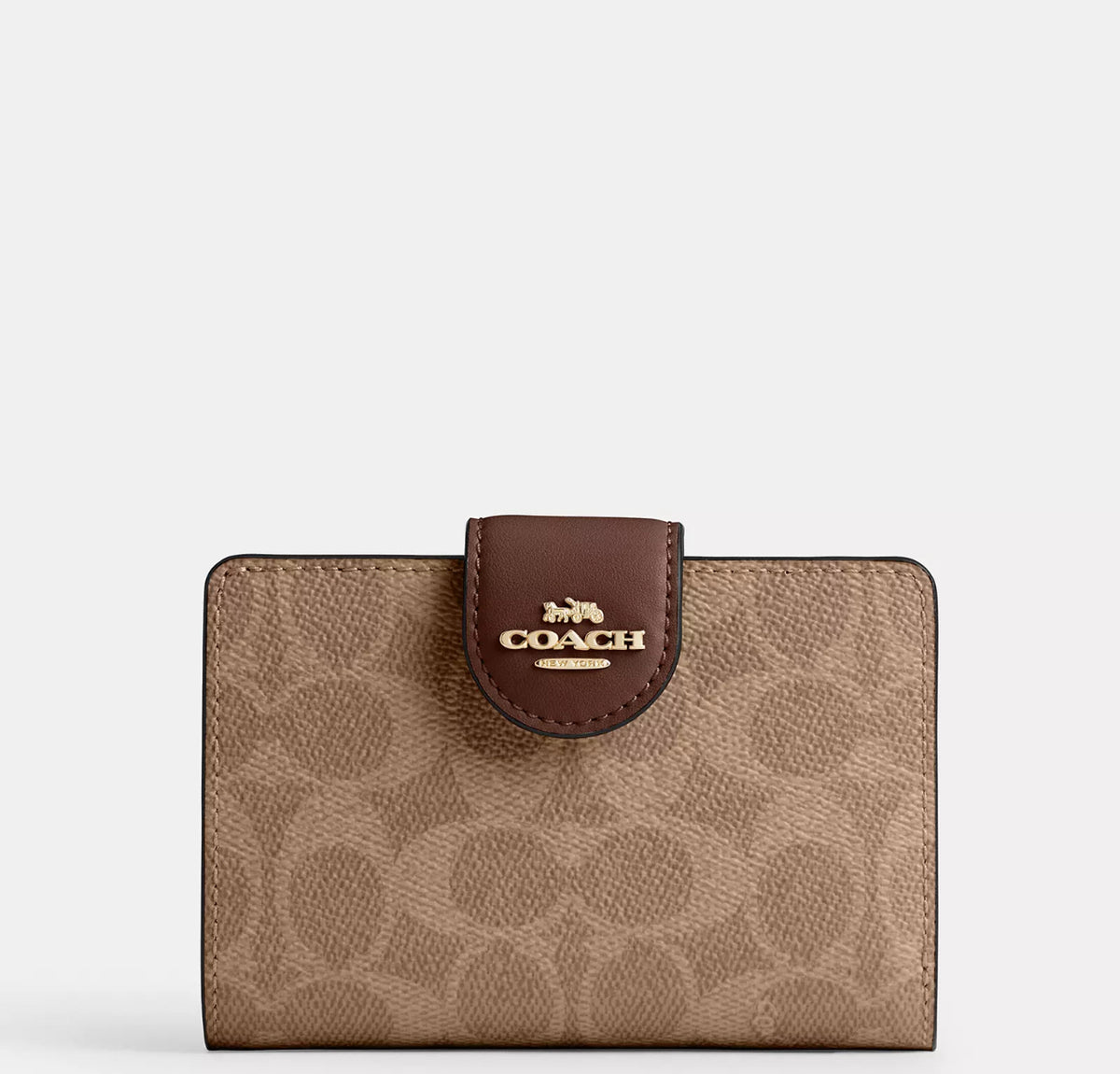 Coach Medium Corner Zip Wallet In Signature - Gold/Tan/Brown