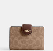 Coach Medium Corner Zip Wallet In Signature - Gold/Tan/Brown