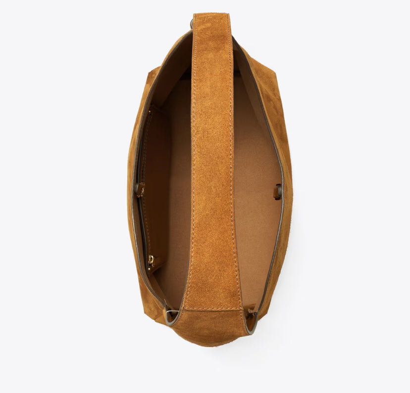 TORY BURCH ROMY SUEDE HOBO BAG - caramel