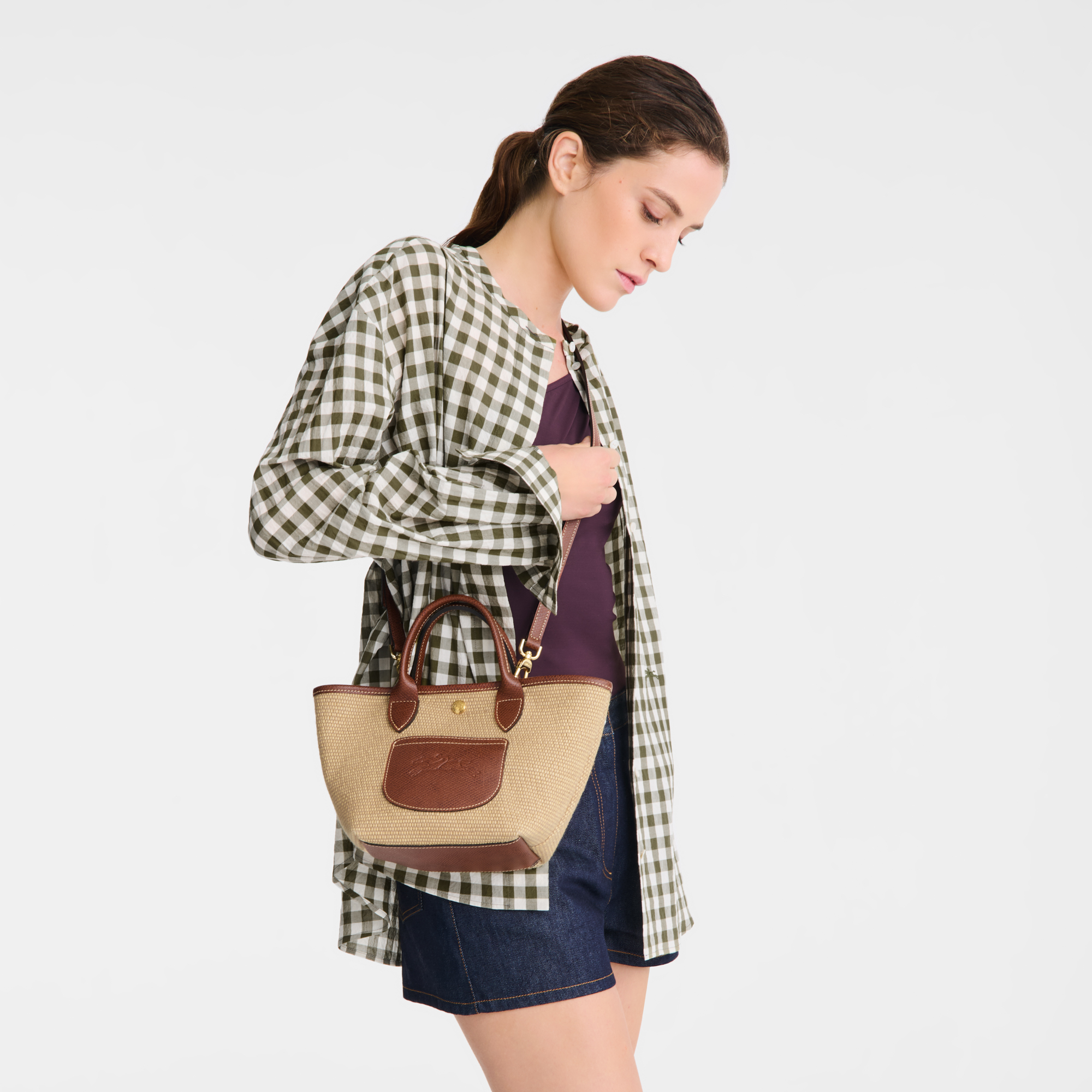 Longchamp Le Pliage Collection XS Basket Bag-Brown - Canvas