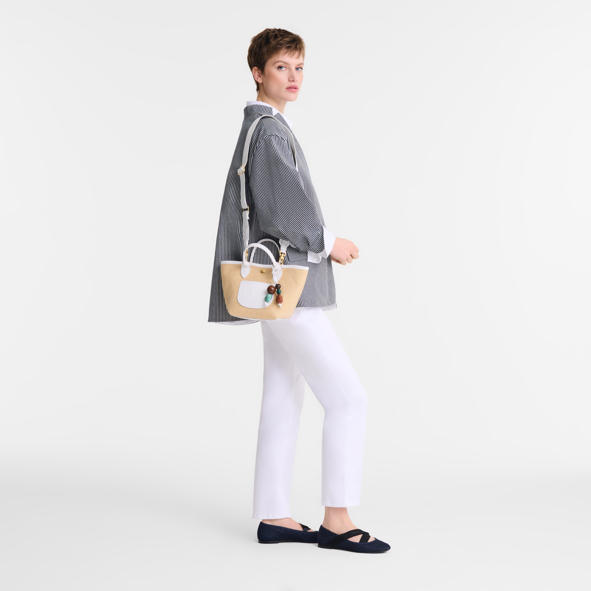 Longchamp Le Pliage Collection XS Basket Bag-White - Canvas