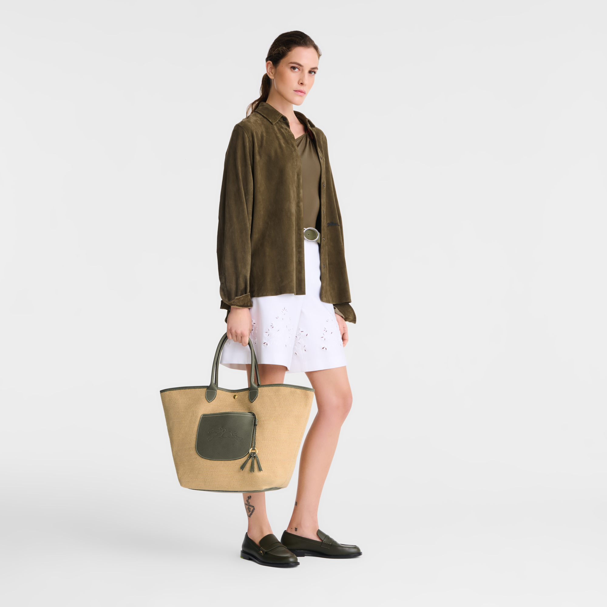 Longchamp Le Pliage Collection L Basket Bag-Artichoke - Canvas