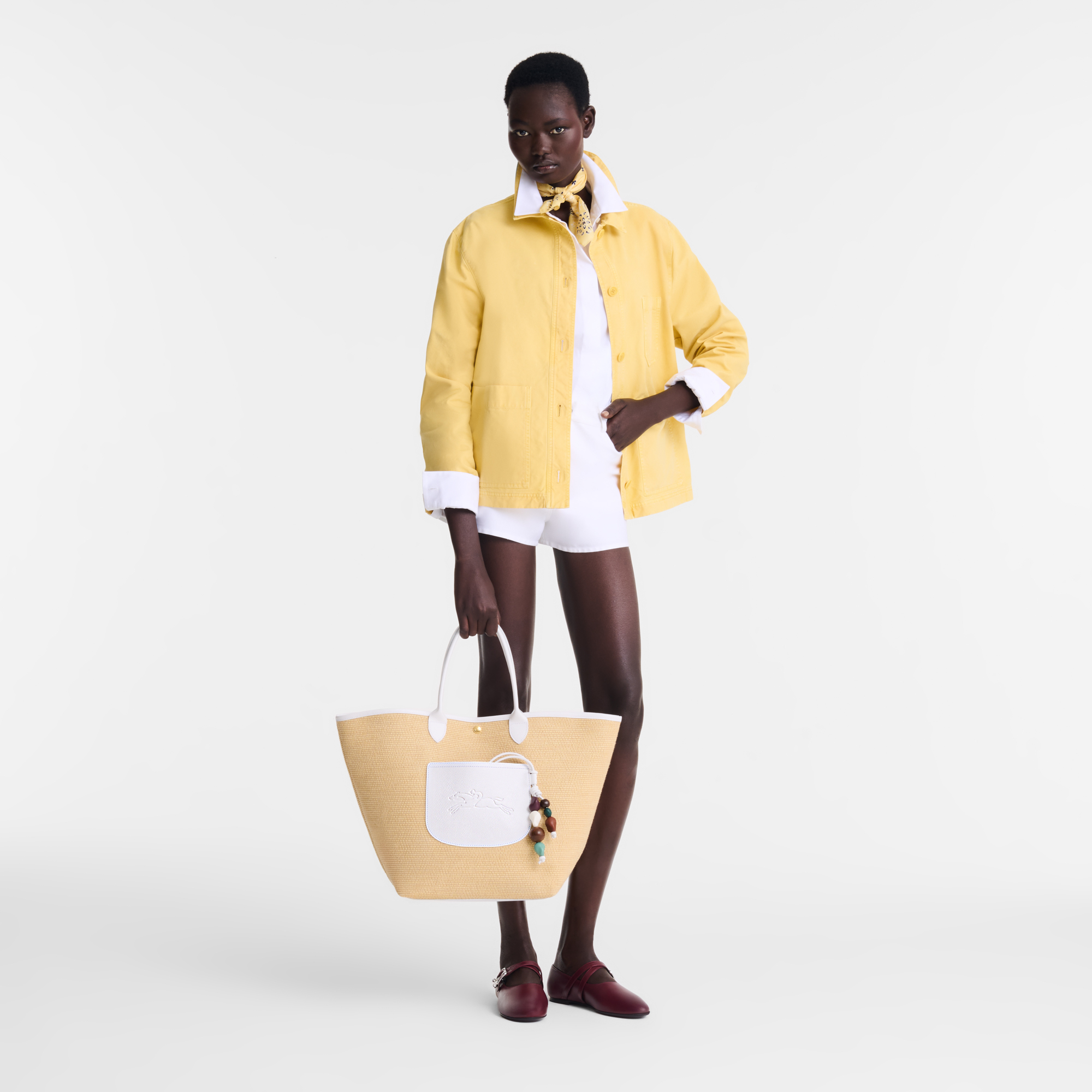 Longchamp Le Le Pliage Collection M Basket Bag-White - Canvas