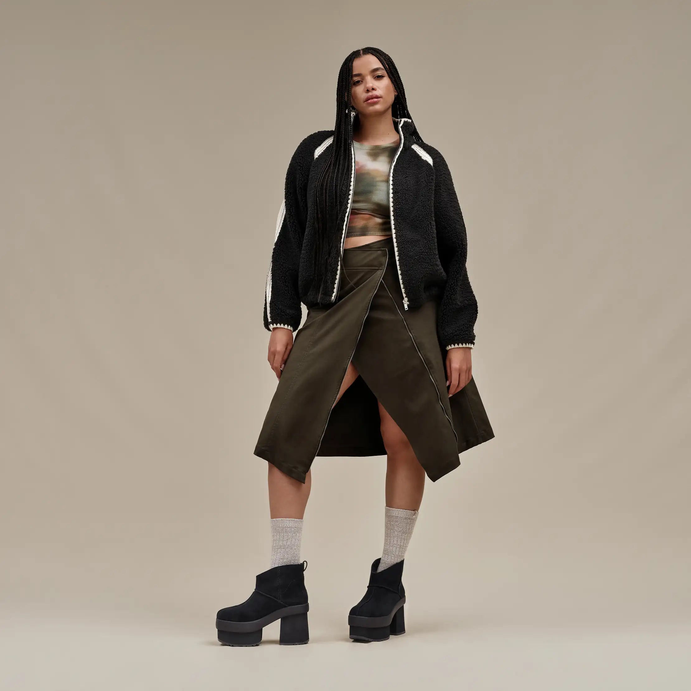 Ugg Women's Nikia Crochet UGGfluff Jacket-Black