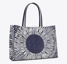 TORY BURCH ELLA PRINTED TOTE BAG   -  navy circle