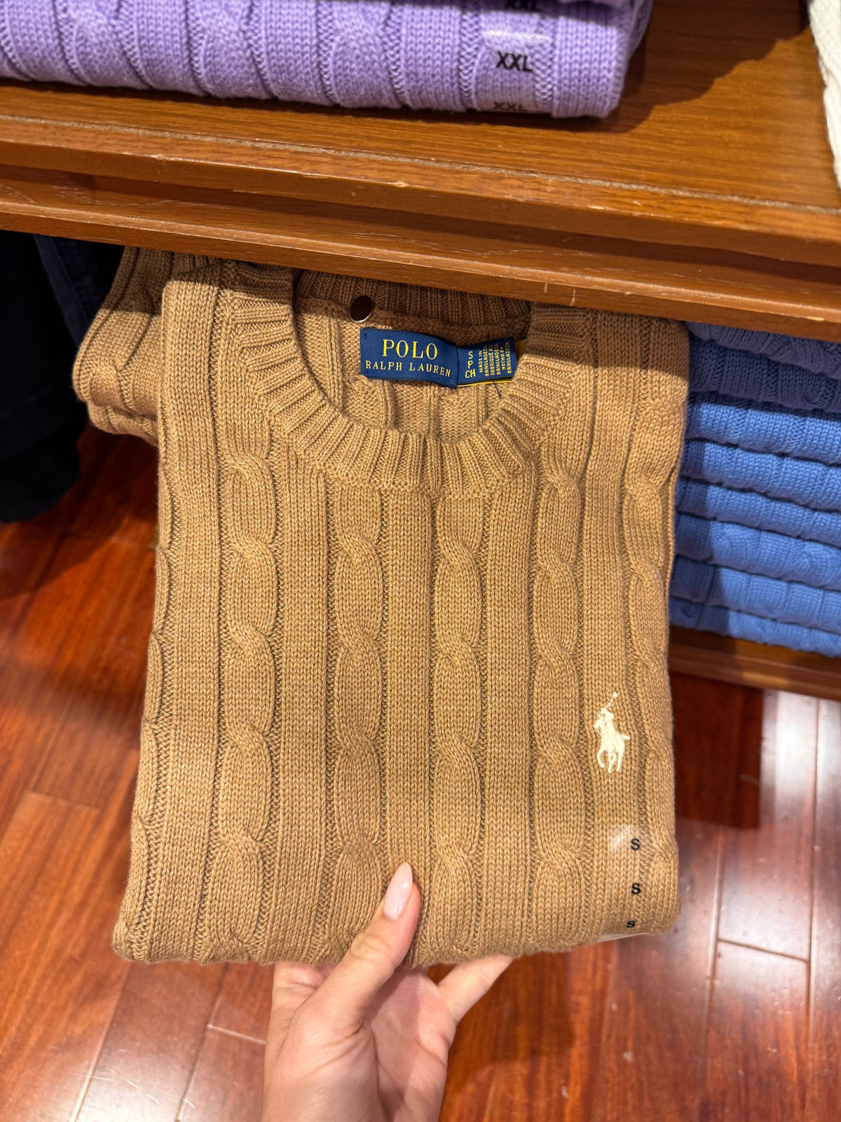 Ralph Lauren Cable-Knit Cotton Short-Sleeve Sweater Camel