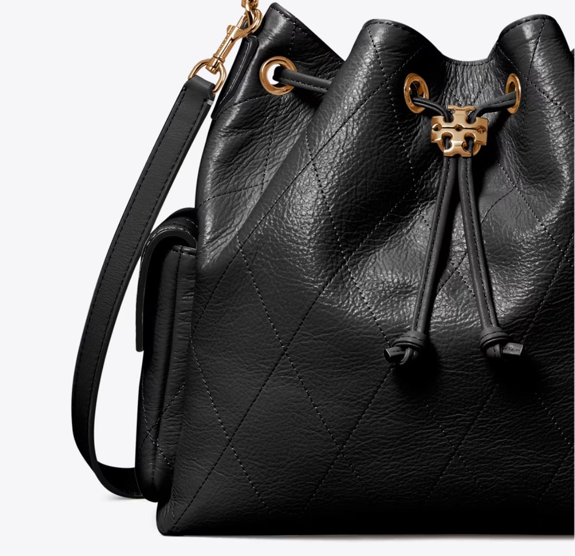 TORY BURCH CHARLIE QUILTED DRAWSTRING SHOULDER BAG - black