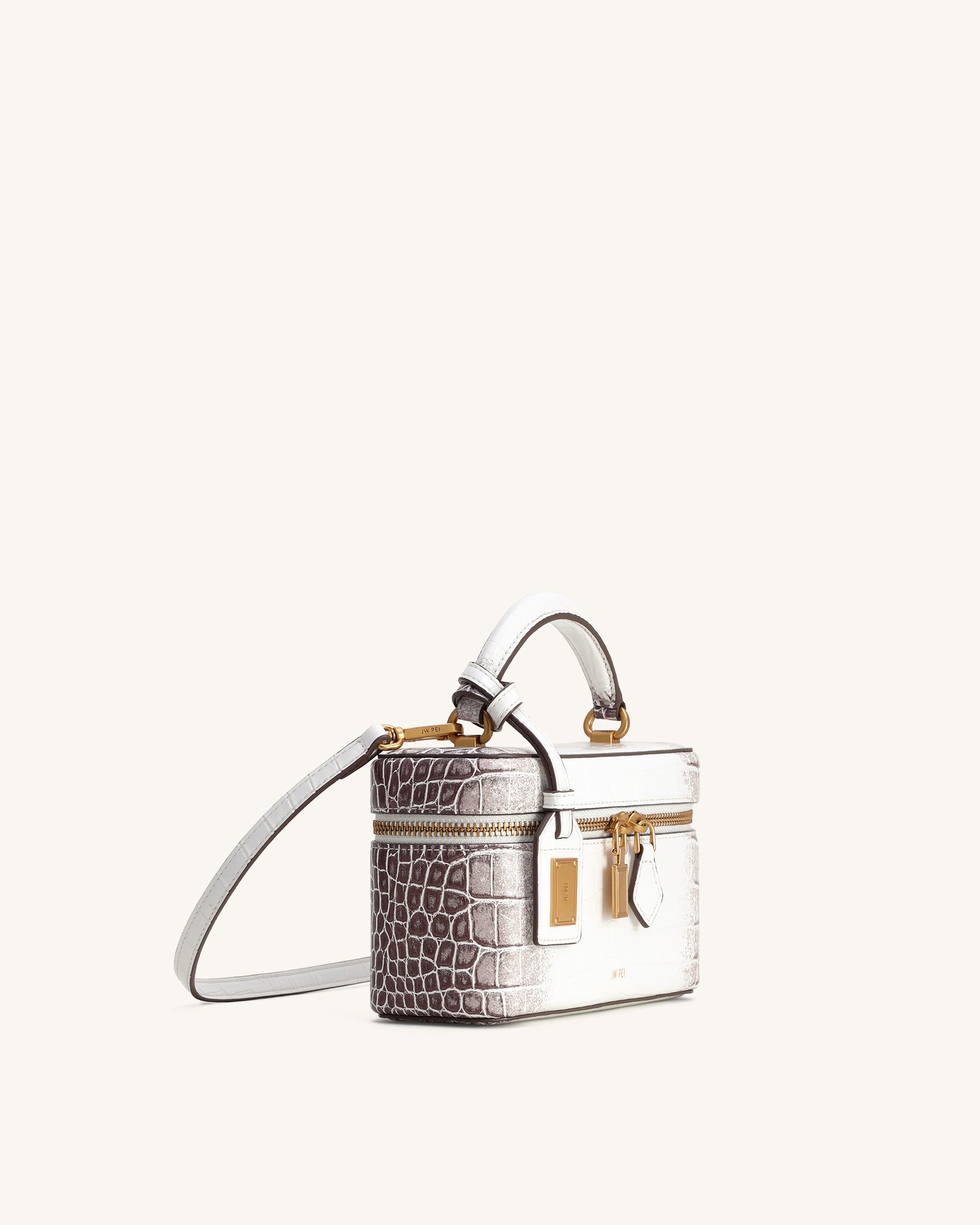 JW PEI Cleo Box Shape Top Handle Bag - White Croc