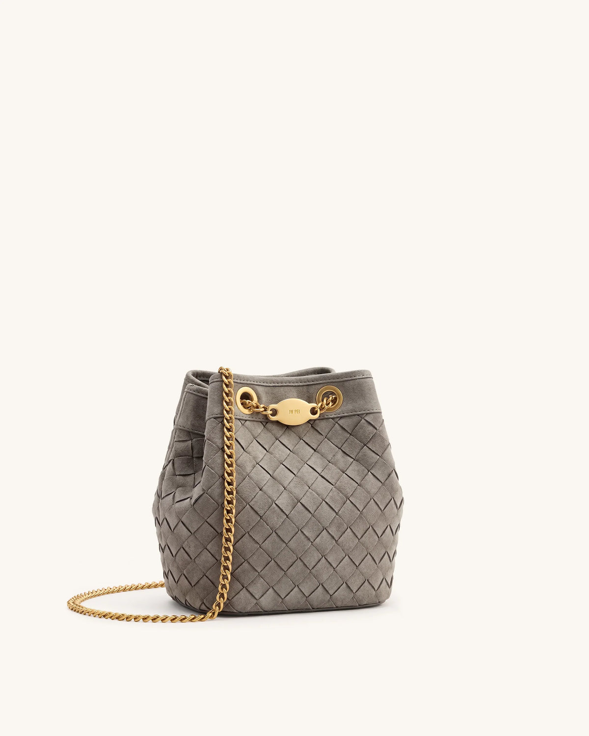 JW PEI Yara Faux Suede Hand-Woven Bucket Bag - Grey