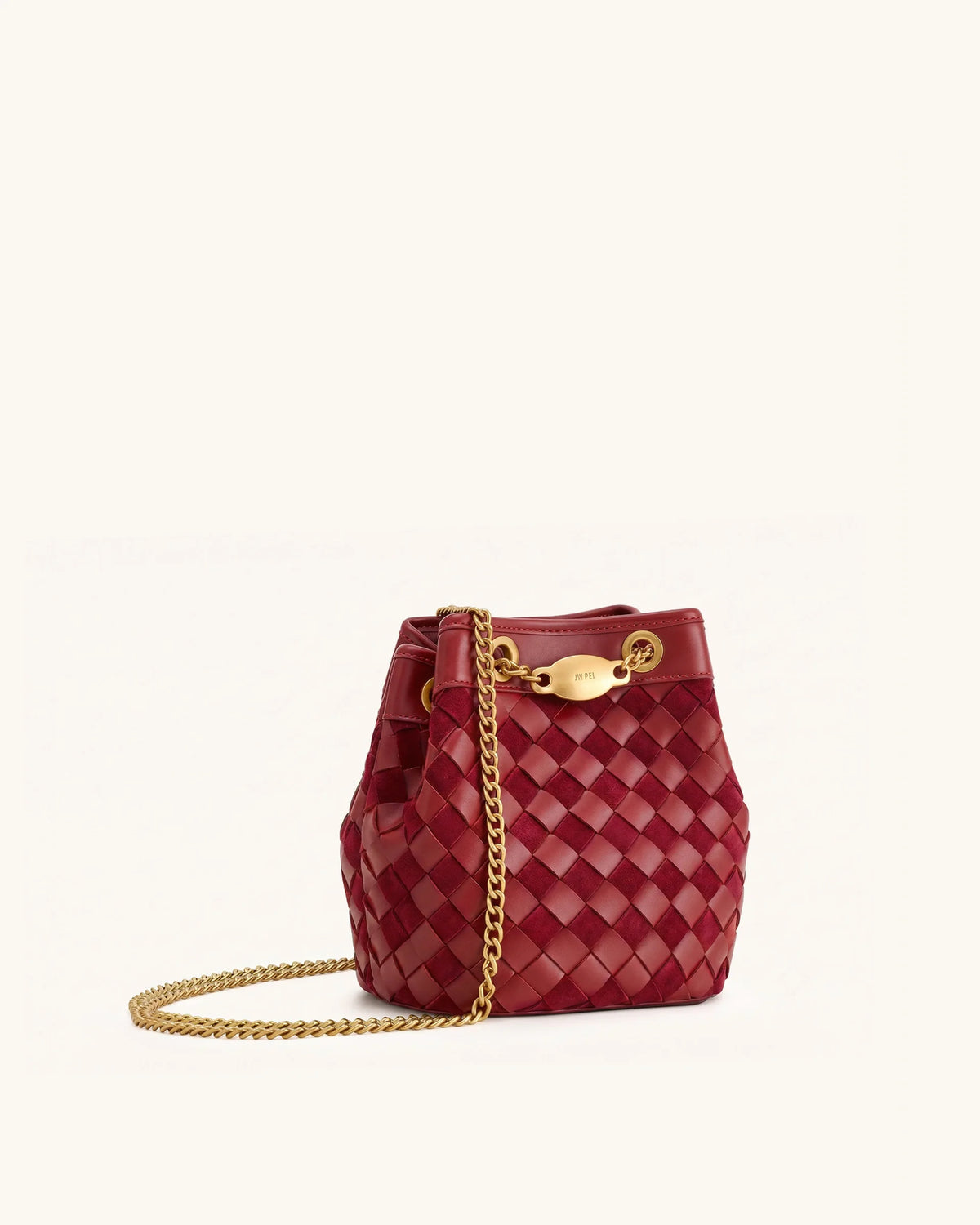 JW PEI Yara Faux Suede Hand-Woven Bucket Bag - Dark Red